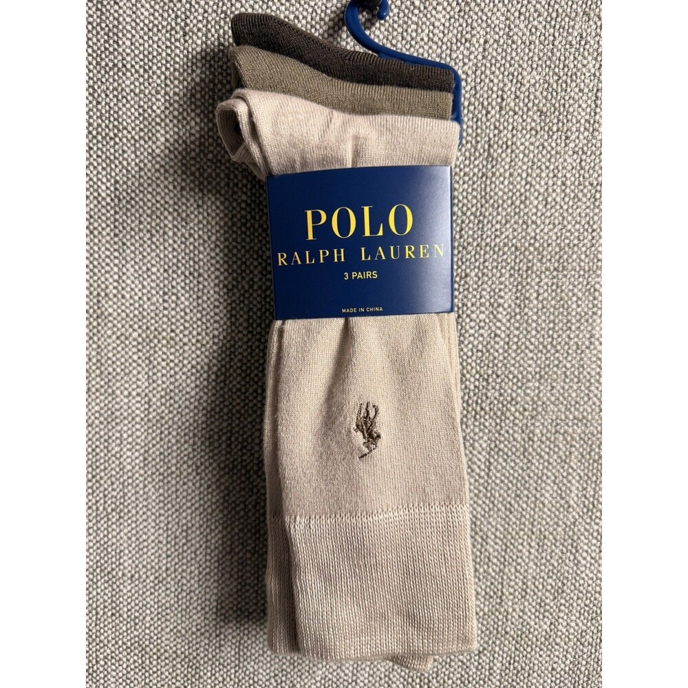 POLO RALPH LAUREN 3-Pack Dress Socks Shoe Sz 6-12.5 Sock Sz 10-13 Browns Beige